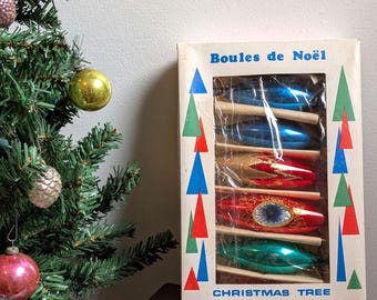 Vintage Glass Icicle Christmas Ornaments Boxed Set of 8 Mercury Glass Decor