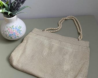 Vintage Whiting Davis Ivory Alumesh Purse 1950s Metal Mesh Handbag USA