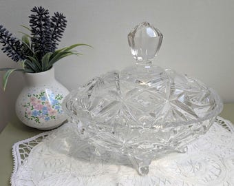 Porta caramelle vintage in cristallo con coperchio, vetro tagliato a spirale, ciotola per caramelle con piedistallo, elegante portagioie, decorazione vintage