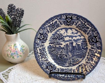 Vintage Blue Transferware Plate Old Country Castles British Anchor England Cottagecore Wall Decor