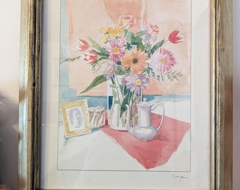 Vintage Floral Still Life Print, Cottagecore Shabby Chic Botanical Artwork