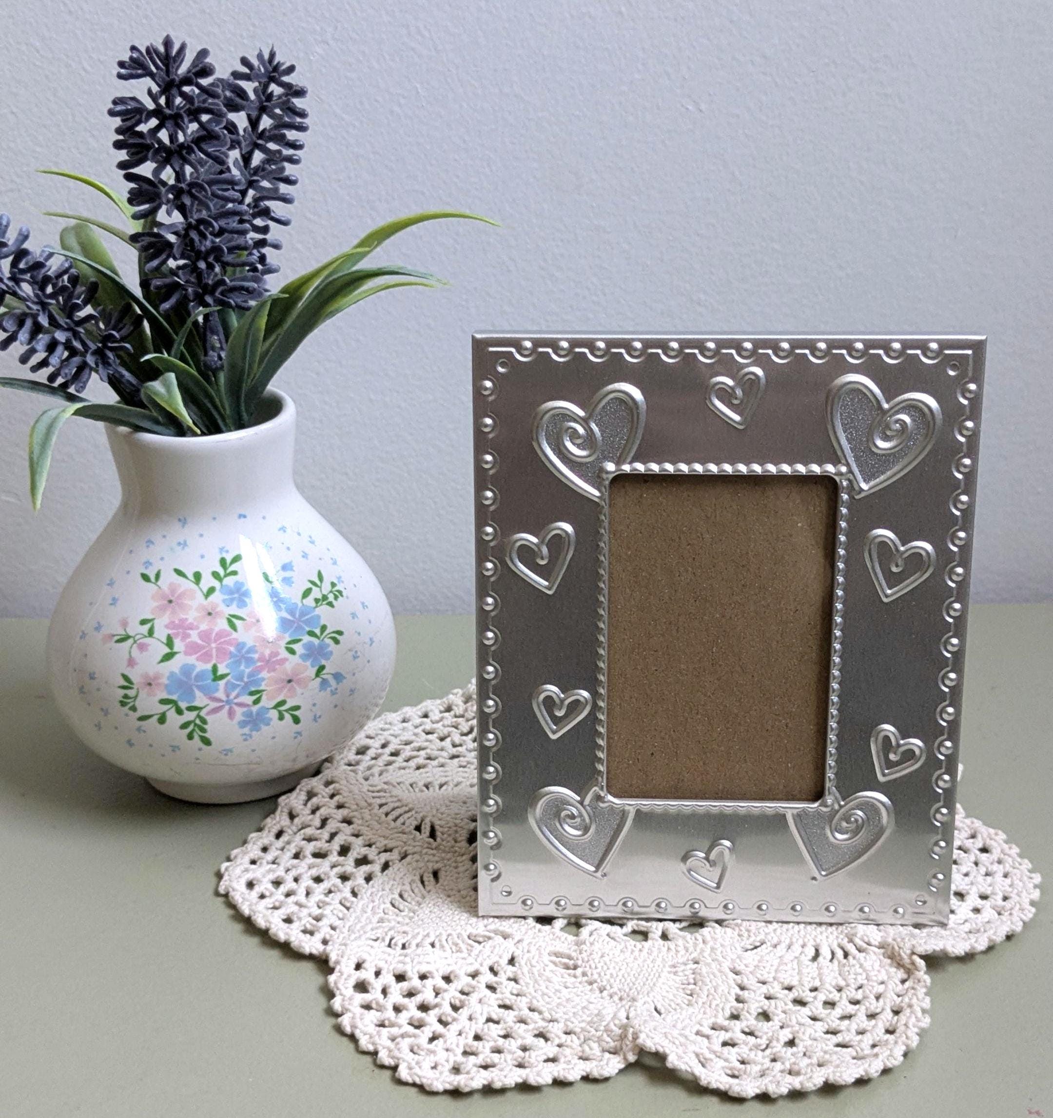 Vintage Silver Heart Picture Frame, Pink or Silver Heart Design