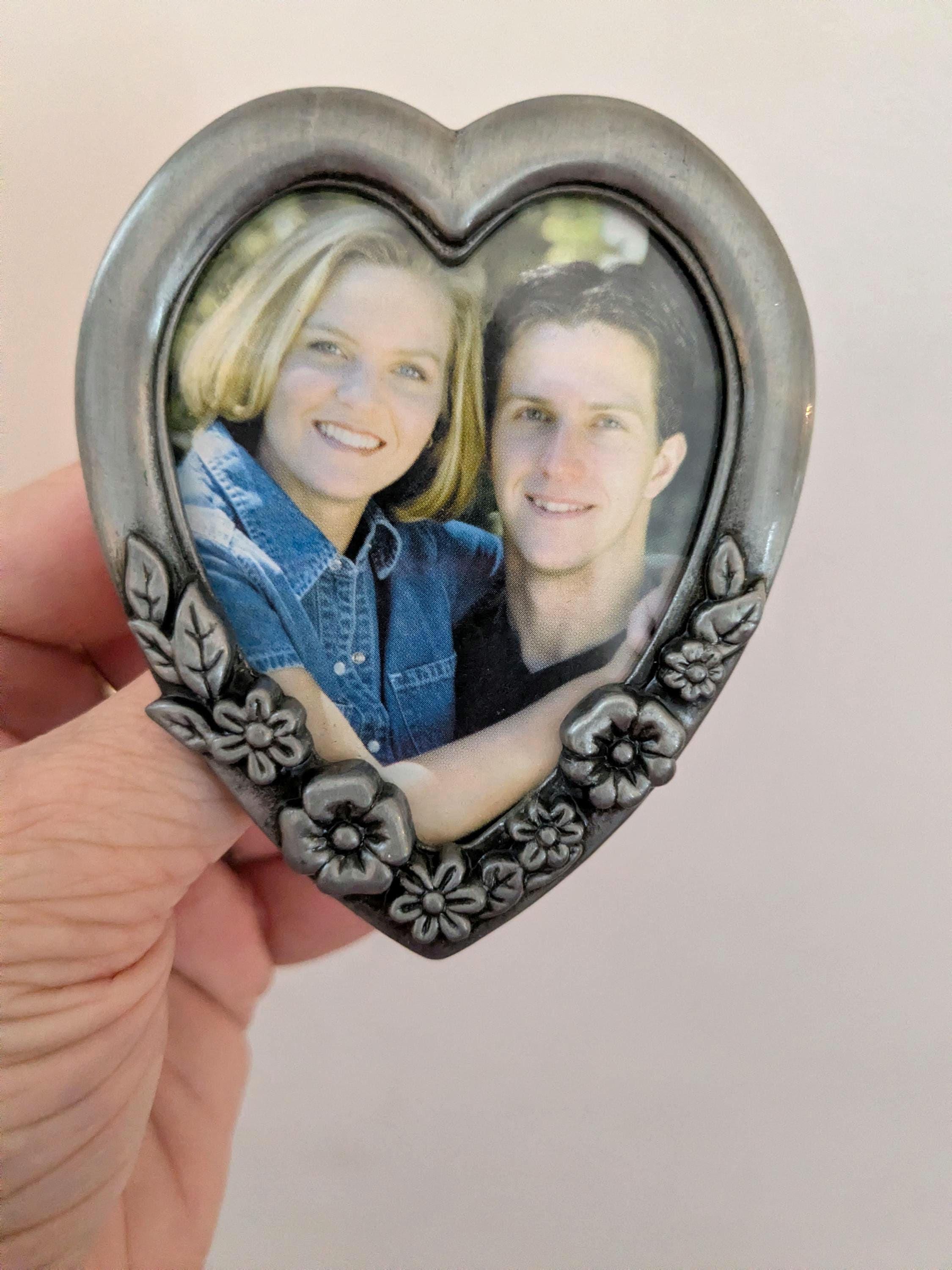 Vintage Heart Shaped Floral Photo Frame, Silver Tone Metal