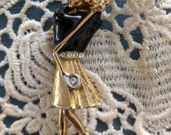 Spilla vintage da golfista - Spilla da golfista donna - Spilla in smalto oro e nero - Regalo per amanti del golf