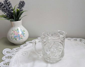 Vintage Crystal Creamer Pitcher, Pinwheel Cut Glass, Small Milk Jug, Coffee Bar Decor