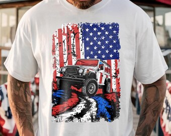 Patriotic Offroad Shirt, American Flag 4x4 Tee, 4th of July SUV Top, USA Independence Day, Off Roading Apparel, Veteran Gift, Summer Trail
