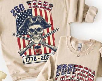 Double Sided 1776 Hoodie, 250 Years of Freedom Sweatshirt, Patriotic Skull Pullover, USA 250th Anniversary, Veteran Gift, 4th of July