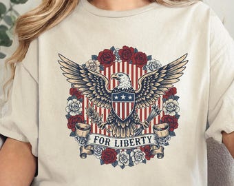 For Liberty Shirt, Vintage Americana Tee, Traditional Tattoo Eagle, Patriotic Women Top, USA 250th Anniversary, 4th of July, Edgy Patriot
