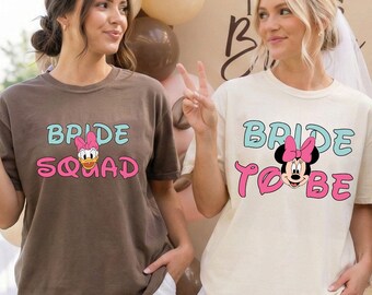 Minnie Mouse Bride Shirt, Daisy Duck Bride Squad Tee, Disney Bachelorette Party Apparel, Magical Girls Trip Tops, Retro Disney Wedding