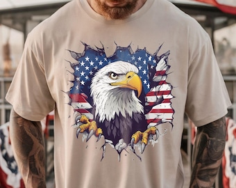 Ripped American Flag Eagle Shirt, 3D Bald Eagle Tee, Patriotic Tear Out Top, USA Independence Day Apparel, Veteran Gift, 4th of July Tee