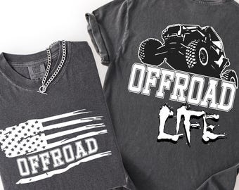 Double Sided Offroad Shirt, UTV Life Tee, Side by Side Apparel, SXS Mudding Top, American Flag Front and Back Print, Four Wheeler Gift Mens