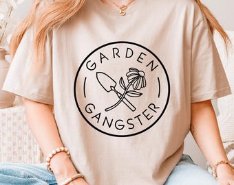 Garden Gangster T-Shirt, Funny Gardening Tee, Minimalist Flower Hand Trowel Shirt, Plant Lover Gift