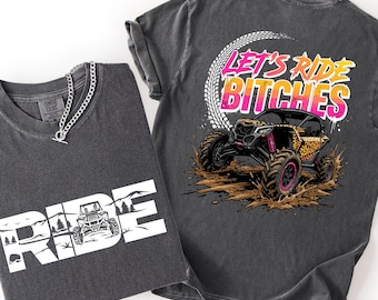 Off Road Shirt, Lets Ride Bitches Tee, UTV Girl Top, Side by Side Apparel, Mudding Shirt Women, Leopard SxS, Dirt Road Outfit, ATV Graphic