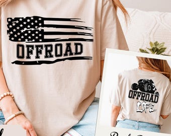 Double Sided Offroad Shirt, UTV Life Tee, Side by Side Apparel, SXS Mudding Top, American Flag Front and Back Print, Four Wheeler Gift Mens