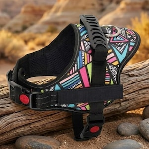 Pettorina riflettente per cani, fantasia geometrica colorata, gilet traspirante per animali domestici con maniglia resistente