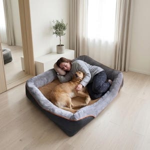 This Large Waterproof & Ultra-Soft Memory Foam Dog Bed is Designed for Large Dogs Features a Raised Cushion and Removable Cover.