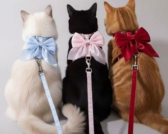Cat Harness Leash Set with Bow Cute Adjustable Rabbit Harness Pink Blue Red