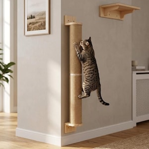 Väggmonterad klösbräda för katt i sisal, vertikal klösbräda, modern kompakt möbel för innekatter
