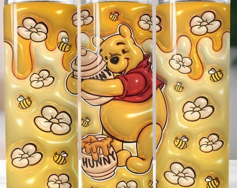 Honey Coffee Cartoon 20 Oz Tumbler Wrap, 3D Inflated Design (PNG Download)