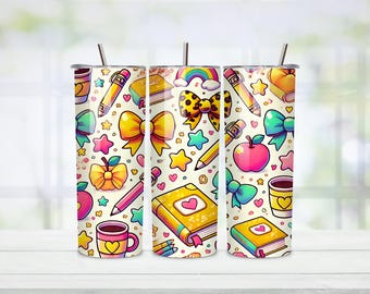 Teacher Tumbler Wrap: Coffee, Books & School Design (Digital Download)