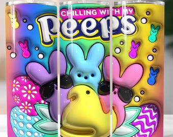 Puffy Easter Bunny Tumbler Wrap – 3D Peeps Design (20oz Skinny Tumbler, PNG Digital Download)