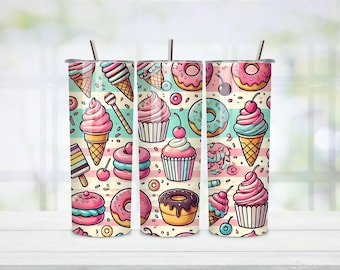 Ice Cream Tumbler Wrap Sublimation Designs - Seamless Skinny Tumbler 20oz Design - PNG