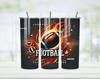 Fiery Football Tumbler Wrap, American Sports Sublimation PNG (Digital Download)