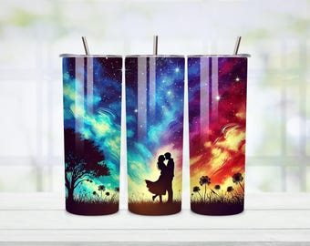 Romantic Couple Silhouette Art, Colorful Galaxy Sky Printable (Digital Download)