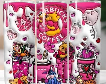 Winnie the Pooh Valentine Tumbler Wrap PNG – 20oz Skinny Tumbler (Digital Download)