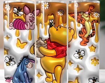 3D Winnie the Pooh Tumbler Wrap, Puffy Cartoon Design (Digital Download)