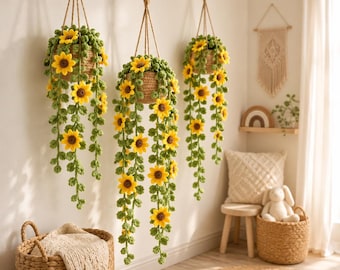 Crochet Sunflower Hanging Plant Pot Pattern, Amigurumi Flower Pot Tutorial PDF, DIY Nursery Room Decor