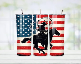 Patriotic Cowboy Tumbler Wrap (20oz Skinny, Digital Download)