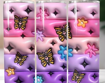 3D Butterfly Tumbler Wrap PNG, Puffy Sublimation Design (Digital Download)