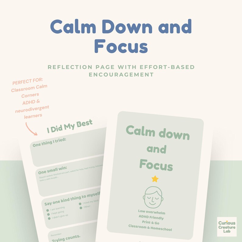 Calm Down & Focus Printables for Kids — ADHD Printable, Calm Corner ...