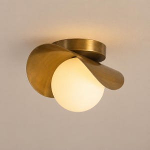 Brass Semi Flush Mount Ceiling Light, Mid Century Modern Globe Light, Minimalist Ceiling Fixture