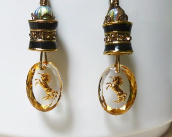 Earrings - Golden Unicorn Oval Dangle