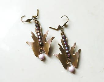 Earrings - Rose Pink Leaves