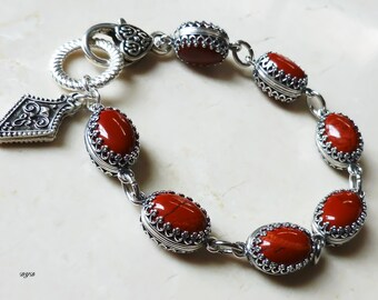 Bracelet -  Silver with Red Jasper