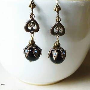 Earrings - Black ball Dangle