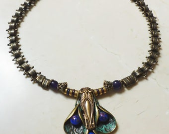 Necklace - Antique Green Brass with Purple