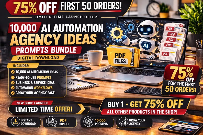 AI Automation Agency Ideas Bundle, 10,000 Prompts for Business Services (Digital Download) image 1