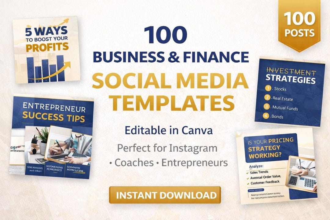 100 Editable Canva Social Media Templates | Instagram Business Finance ...