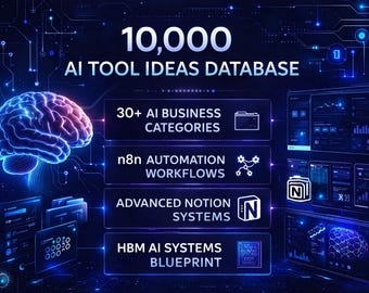 AI Automation Builder, 10.000 ideeën voor AI-prompttools, n8n-workflows, Notion Systems (digitale download)