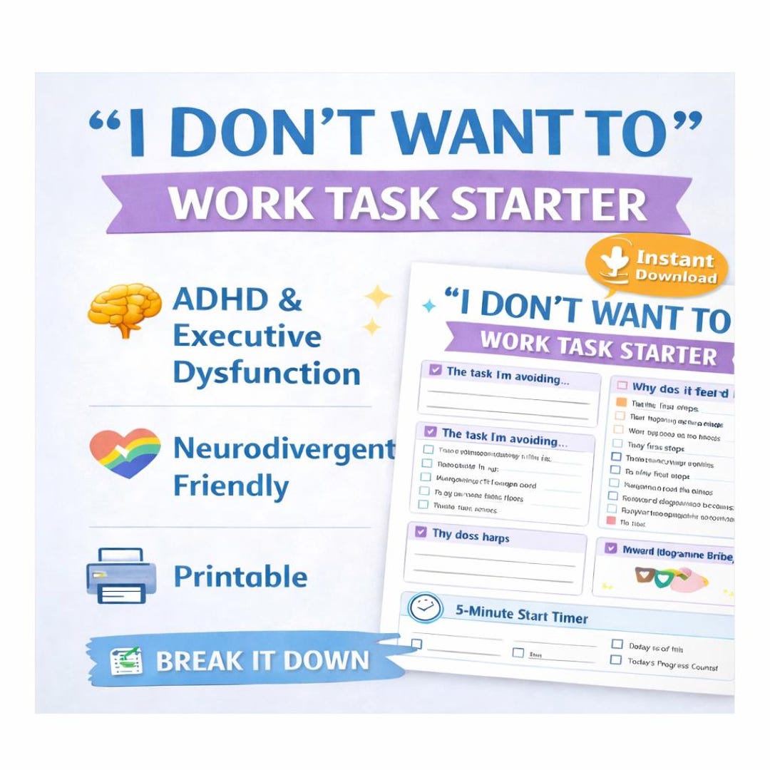 I Don't Want to - ADHD Task Starter Worksheet – Executive Dysfunction ...