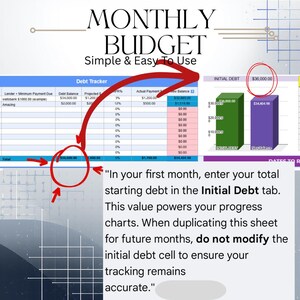 Ultimative Anfänger Budget Vorlage | Google Sheets & Excel Monatliche Tabelle und Debt Tracker Bild 4