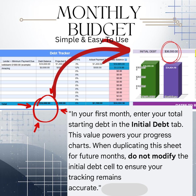 Ultimative Anfänger Budget Vorlage | Google Sheets & Excel Monatliche Tabelle und Debt Tracker Bild 4