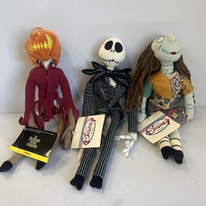 VTG 3 Disney The Nightmare Before Christmas Jack Pumpkin King Sally 13" Bean Bag image 1
