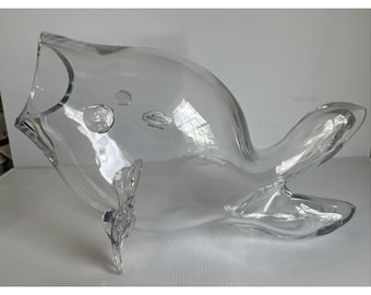 Vintage BLENKO Handcraft USA Clear Glass Fish Vase