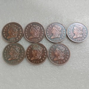 Classic Head Large Cent Set 1808-1814 Complete 7 Coin Collection Early American Copper US History