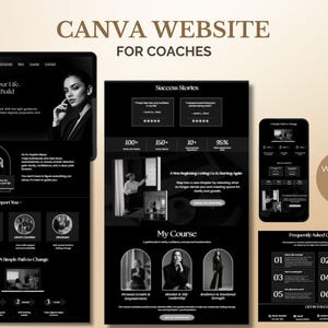 Plantilla web de Canva para entrenadores Plantilla web de entrenamiento editable Diseño web minimalista negro para entrenadores Página de inicio de marca personal